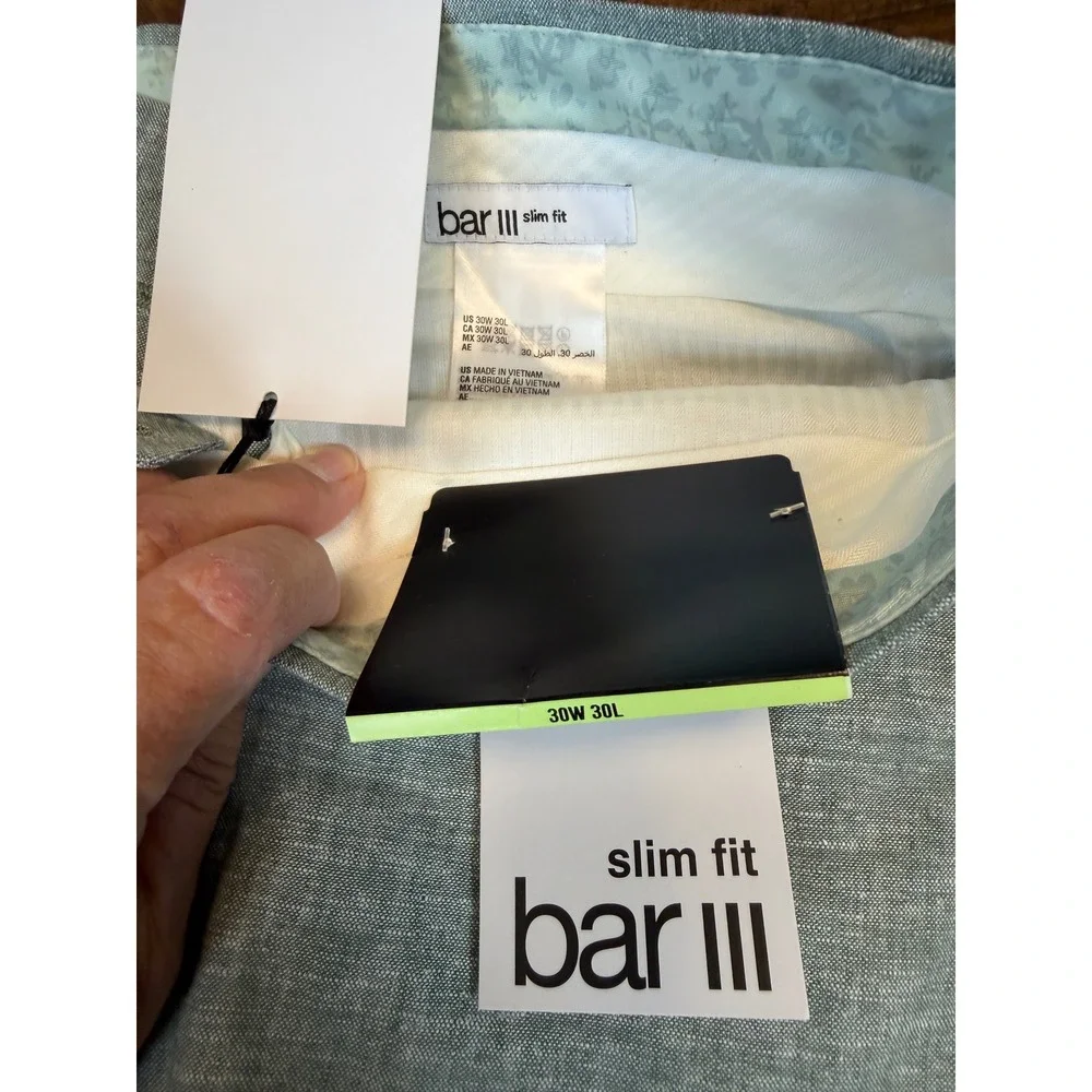 Bar III Mens Slim Fit Linen Cotton Dress Pants Green 30W 30L NEW
